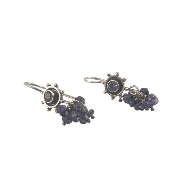 Sterling Silver & Amethyst Cluster Drop Earrings Handmade Artisan Jewelry Bohemi - Picture 3 of 9